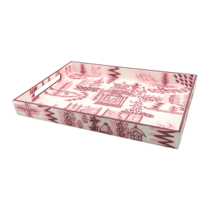 LAC-27 Pink Pagoda 14"x20" Lacquer Tray